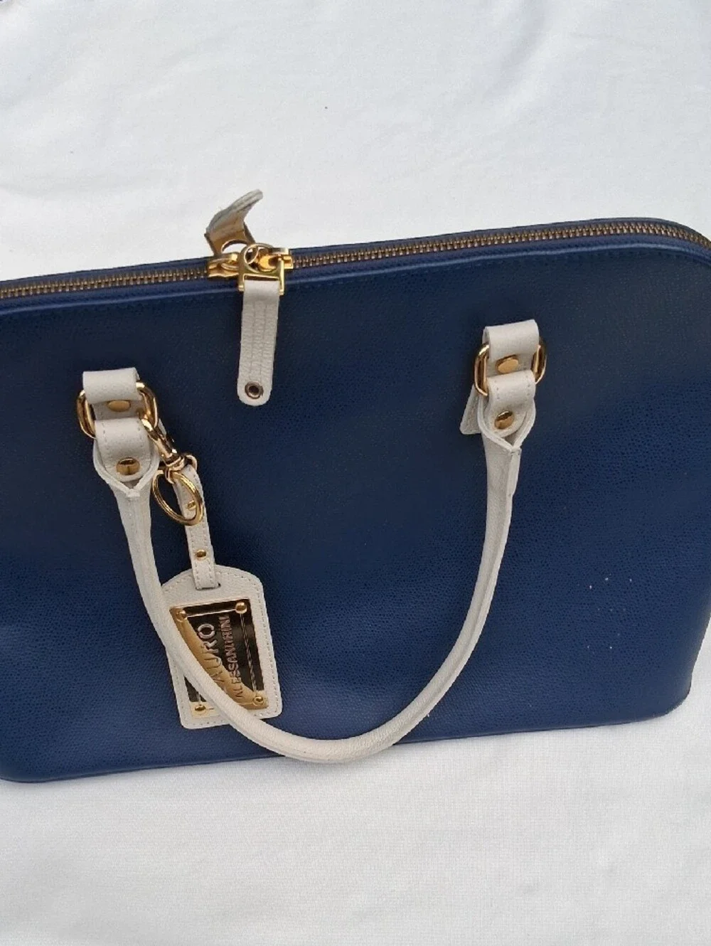 LAURO‎ Navy and Cream Structured Dome Satchel